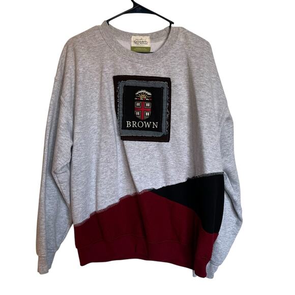 Refried Apparel Brown University Crewneck Upcycled Patchwork Sweatshirt Size L - Picture 1 of 8